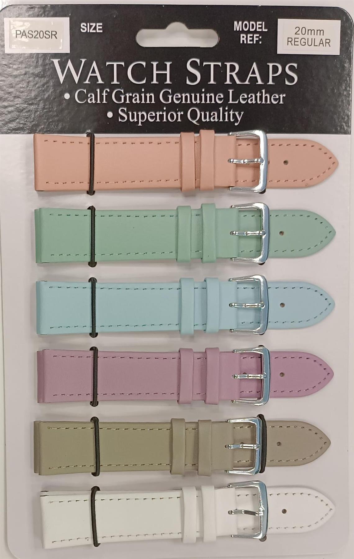 PASSR Sun Mixed Pastille Colour Calf Leather Watch Straps Regular card of 6 - Silver Buckle Available Size 10mm To 20mm