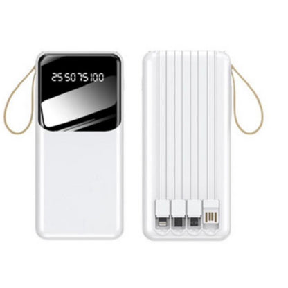 WYEFLUX 10000mAh Portable Power Bank with Built-In Cables and LED Lights- White