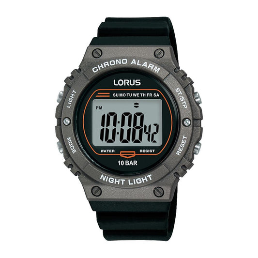 Lorus Mens Sports Digital Charcoal Case with Black Silicone Strap watch R2311PX9