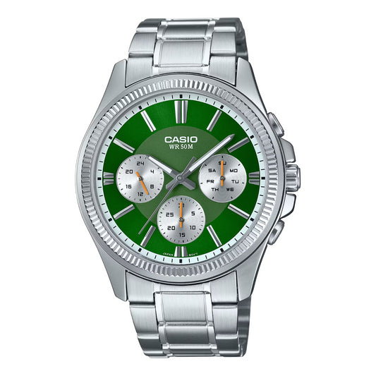 Casio Mens Green Dial Bracelet Watch MTP-1375D-2A2VDF