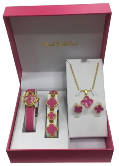 Paul Salatini Ladies Fashion Bling Dial Leather Strap Watch Bracelet, Necklace & Earrings Gift Sets 2530 Available Multiple Colour