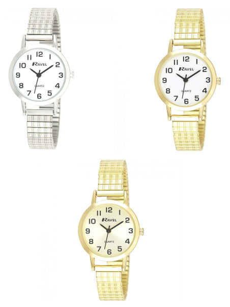 Ravel Ladies Classic Easy Read Expander Bracelet Watch R0201L Available Multiple Colour