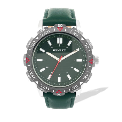 Henley Mens Chiselled Top Ring Faux Leather Watch - Green/Blue/Black/Black