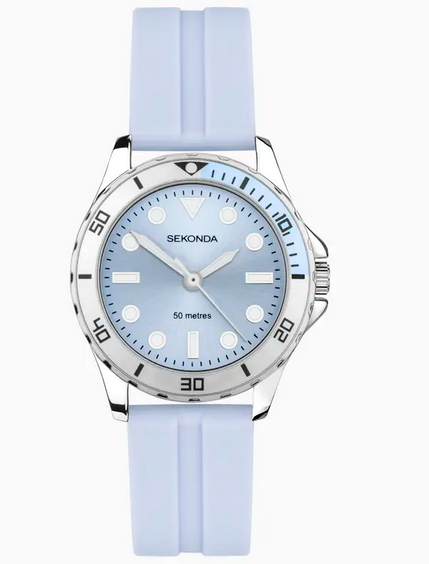 Sekonda Ladies Balearic Silver Alloy Case & Blue Rubber Strap with Blue Dial Watch
