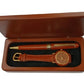 Imperial Ladies Leather Strap Watch with Wood Matt Brown Gold Trim Ball Pen IMP358R Watch Gift Set - CLEARANCE NEEDS RE-BATTERY & Refill