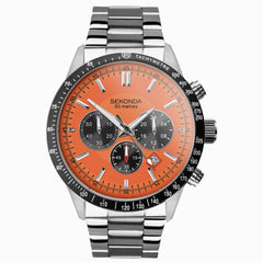 Sekonda Mens Velocity Chronograph Stainless Steel Case & Bracelet with Orange Dial Watch  30025