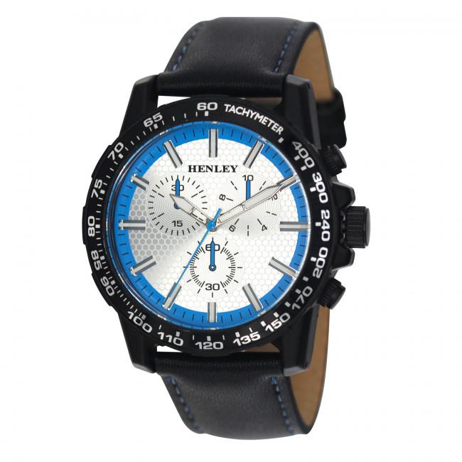 Henley Mens Satin Black Sports Coloured Stitch Multi Eye Watch H03015 Available Multiple Colour