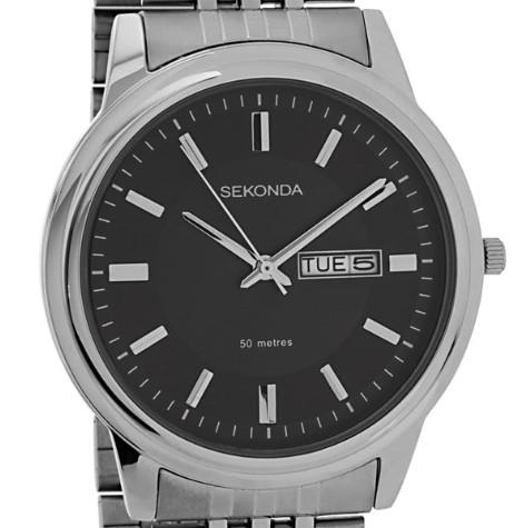 Sekonda Mens Day/Date Black Dial with Stainless Steel Bracelet Strap Watch 1730