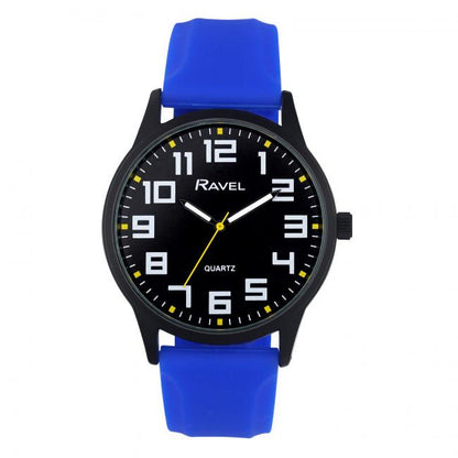 Ravel Mens Sports Black Dial Silicone Strap Watch Available Multiple Colour