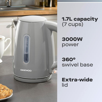 Daewoo Grey Kensington 1.7L Jug Kettle 3000W