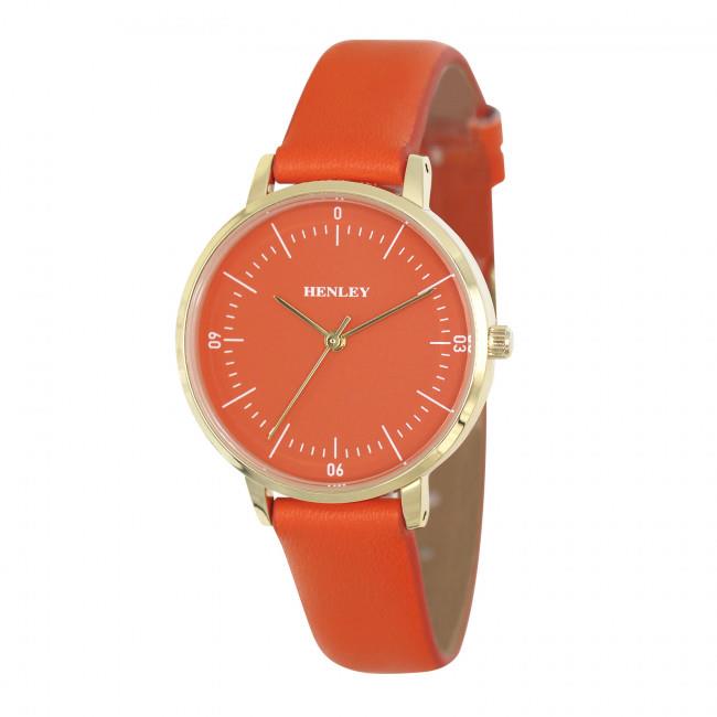 Henley Ladies Minimalistic Polished Round silver tone case Leather Strap Watch H06184 Available Multiple Colour