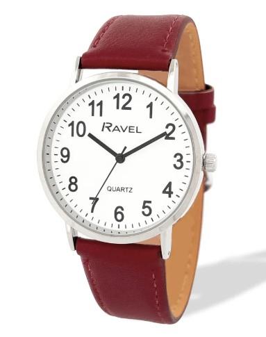Ravel Mens Basic Big White Dial Brown Leather Strap Watch