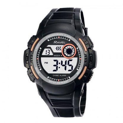 Ravel Mens 3ATM Digital Sports Black PU Rubber Strap Watch RDG.14 Available Multiple Colour