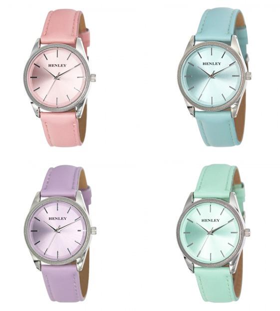 Henley Ladies Colourful Round Shape Pink Soft Faux Leather Strap Watch Green H06186 Available Multiple Colour