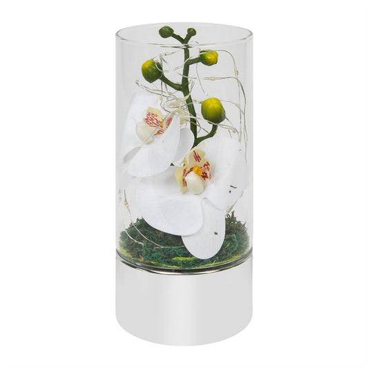 Glass Tube Vase with White Flowers and LED Lights 20 cm