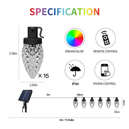ExtraStar Solar Smart RGBIC String Light with 15 Candle Bulbs 6M cablewith Remote Control