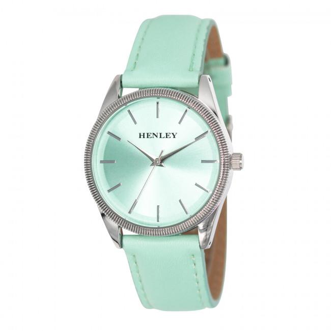 Henley Ladies Colourful Round Shape Pink Soft Faux Leather Strap Watch Green H06186 Available Multiple Colour