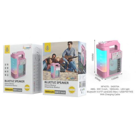 BTS Speaker with Light, BT 5.0, 1800mAh, FM/USB/TF, Pink