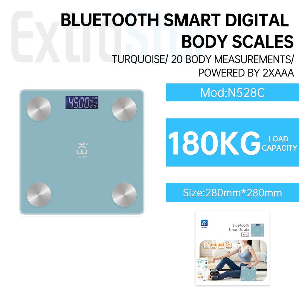 Extrastar Bluetooth Smart Digital Body Scale, Turquoise, 20 Body Measurements, powered by 2XAAA