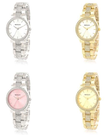 Henley Ladies Fashion Bling Dial & Silver Bracelet Watch H07343 Available Multi Colors