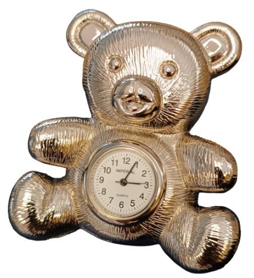 Miniature Clock Chrome Plated Large Mama Bear & Baby Bear Solid Brass IMP89 - CLEARANCE NEEDS RE-BATTERY