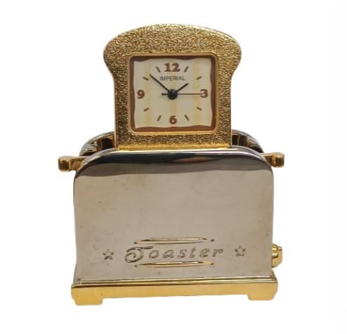 Miniature Clock 2 Tone plated Toast and Toaster Solid Brass IMP1006 - CLEARANCE NEEDS RE-BATTERY