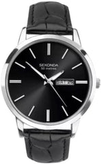 Sekonda Mens Basic Day Date Black Dial With Black Leather Strap Watch 1705