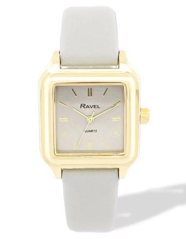 Ravel Ladies Fashion Summertime Square Gilt Case Dial with Leather Strap Watch Available Multiple Colour