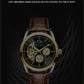 Longbo Mens Automatic Hollow mechanical Dial Analogue Gold/Brown Leather Strap Watch