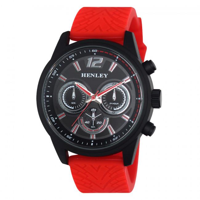 Henley Mens Multi Eye Black Dial With Sports Large Silicone Strap Watch H02216 Available Multiple Colour