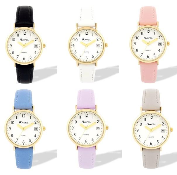 Ravel Ladies Basic Golden case Dated White Dial With Faux Leather Strap Watch Available Multiple Colour