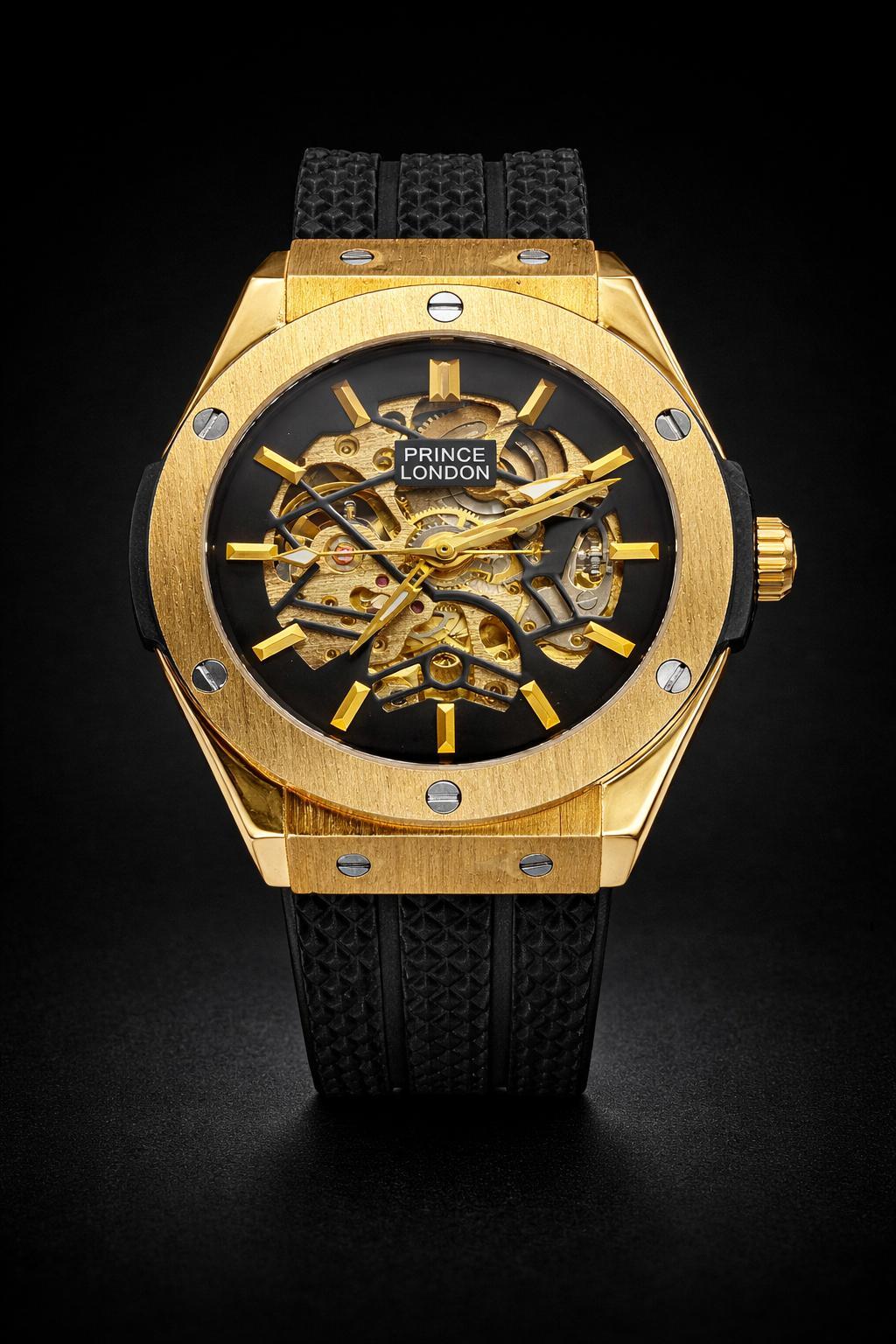 NYL Mens Fashion Automatic Rubber Mechanical Dial Analogue Silver Rubber Strap Watch NY London