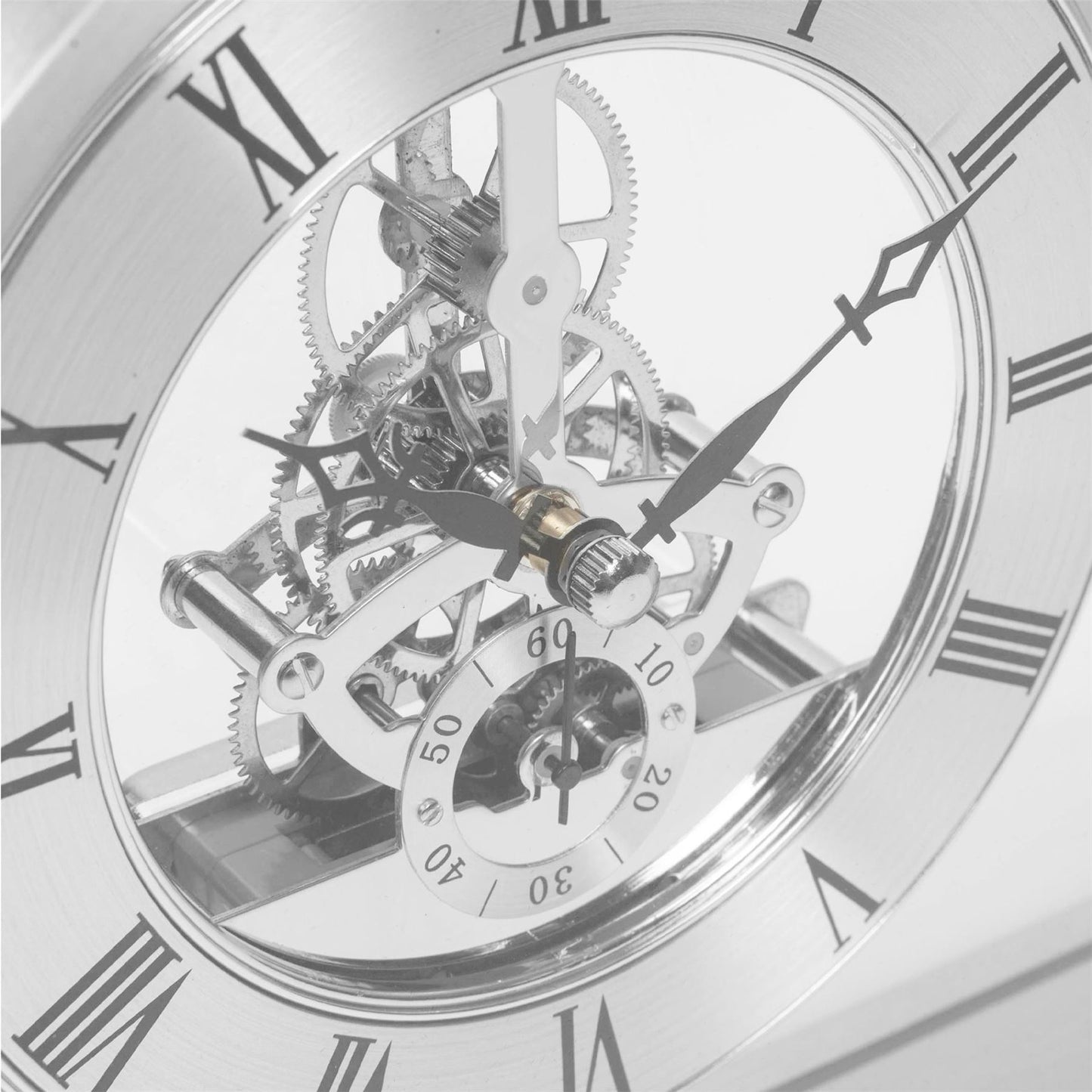 Wm.Widdop Arched Mantel Clock Silver Skeleton Movement