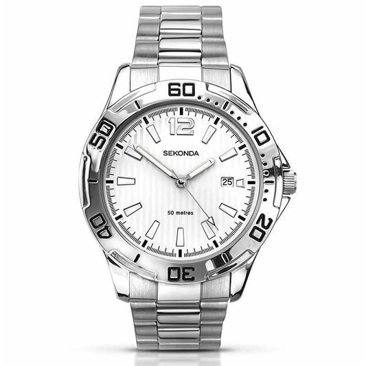 Sekonda Mens Fashion Dated White Dial with Stainless Steel Bracelet watch 1169