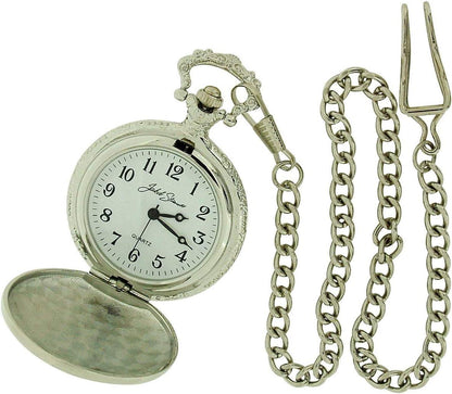 Jakob Strauss Classic Silver Tone & 12 Inch Brass Chain Pocket Watch - CLEARANCE NEEDS RE-BATTERY