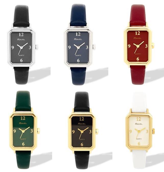 Ravel Ladies Fashion Rectangular Case Dial with Leather Strap Watch Available Multi colour