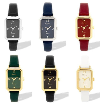 Ravel Ladies Fashion Rectangular Case Dial with Leather Strap Watch Available Multi colour