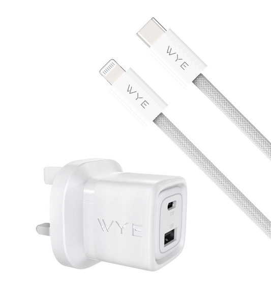 WYEFLUX 32W Dual Port USB-C & USB-A Charging Kit With USB-C to 8-Pin Cable (Gan III)