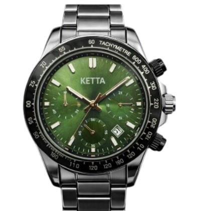 Ketta Mens Fashion Dated Multi Dial with Black Top Ring Silver Metal Bracelet Strap Watch Available Multiple Colours