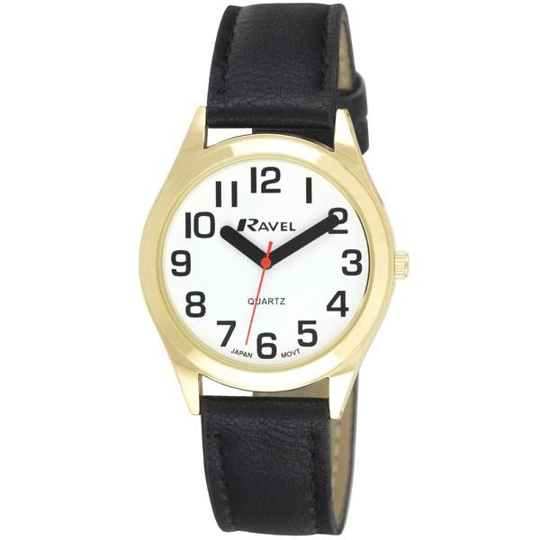 Ravel Mens Basic Classic Bold Easy Read Leather Strap Watch R0125G Available Multiple Colour