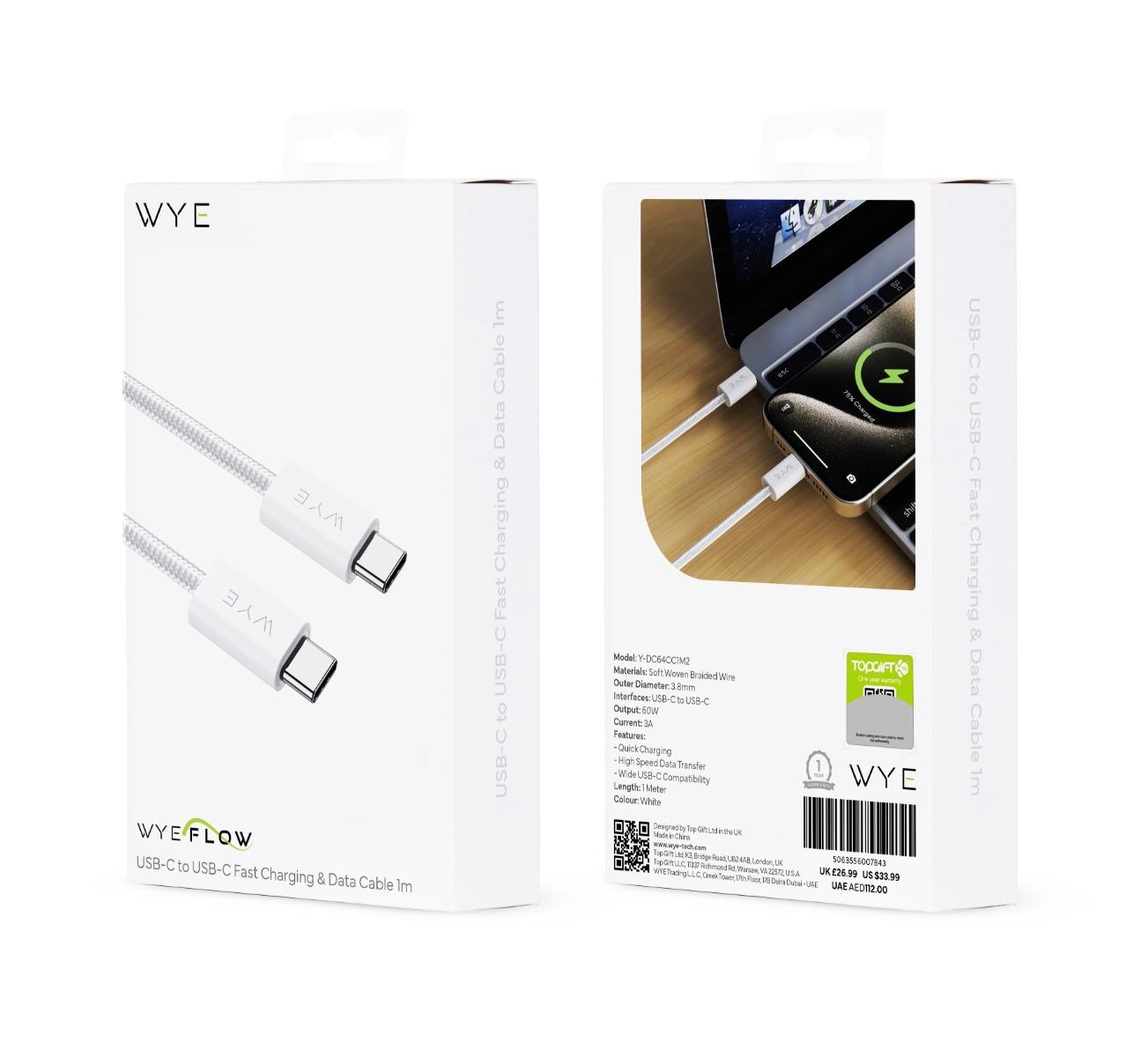 WYE 60W USB-C to USB-C Fast Charging & Data Cable 1m