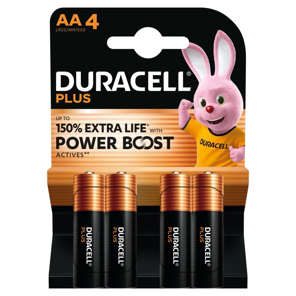 Duracell Plus AA 150% Extra Life Power Boost Batteries Pack of 4