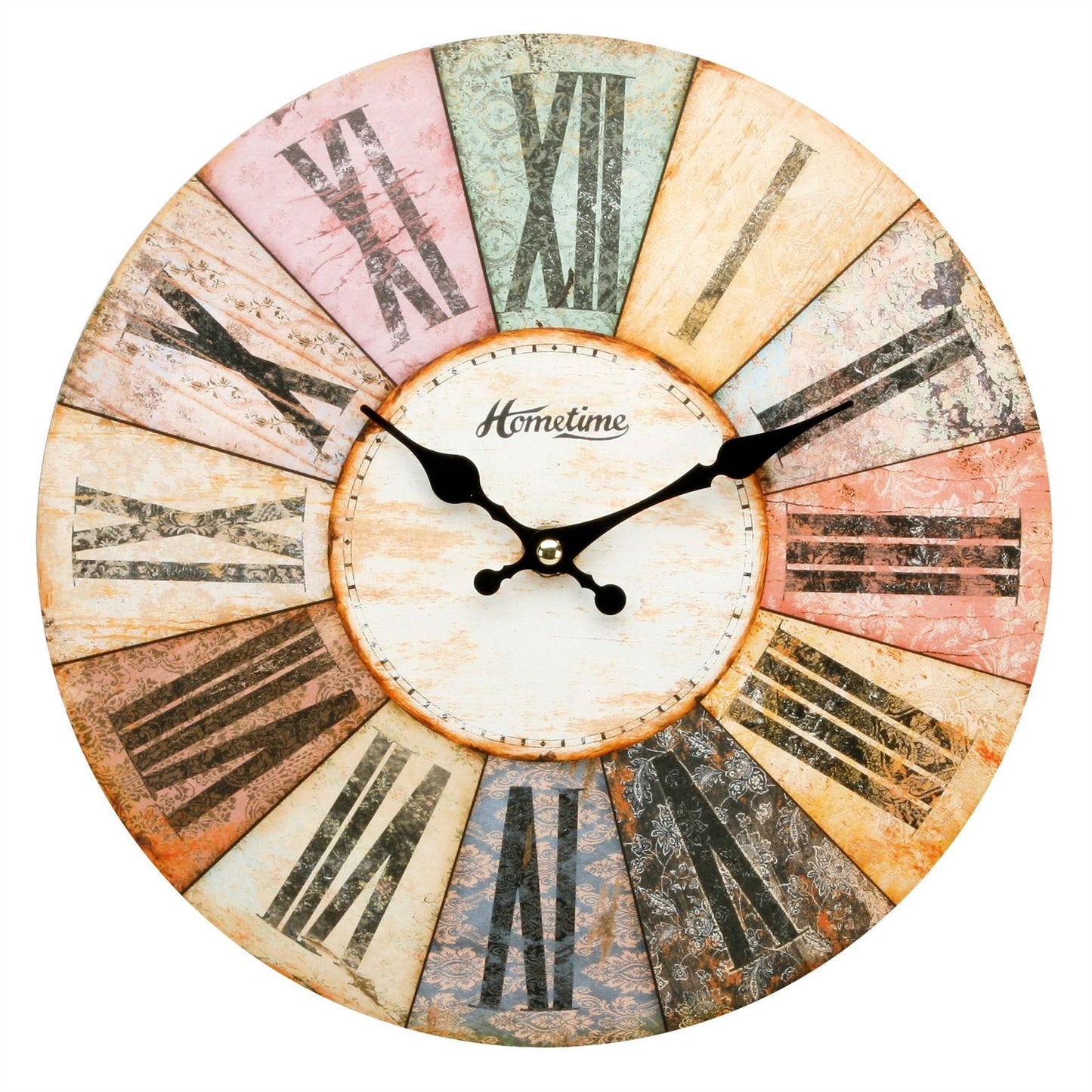 Hometime Distressed Wall Clock Roman Dial Multi Colour 30cms