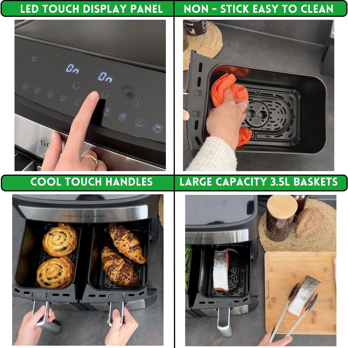 Domestic King Sync Technology 7L Digital Dual Basket 2400W Air Fryer With Recipe Book- DK18094