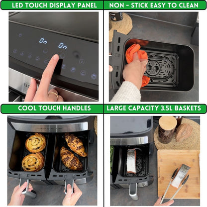 Domestic King Sync Technology 7L Digital Dual Basket 2400W Air Fryer With Recipe Book- DK18094