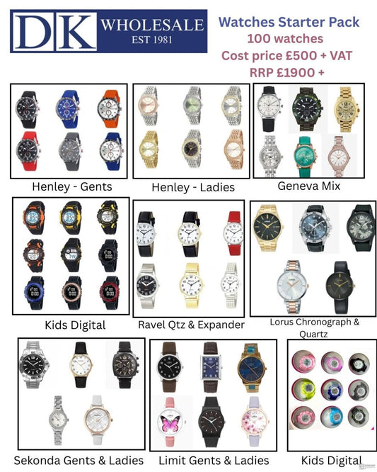 Starter Pack Men's, Ladies & Kids Quartz, Expanders, Chronograph Watches.