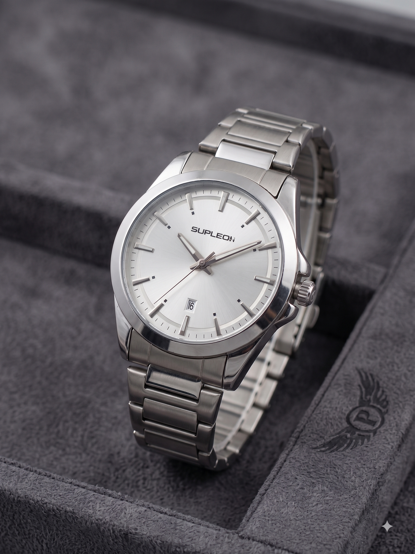 Supleon Men's Luxury Round Silver Watch – Silver Stainless Steel Bracelet