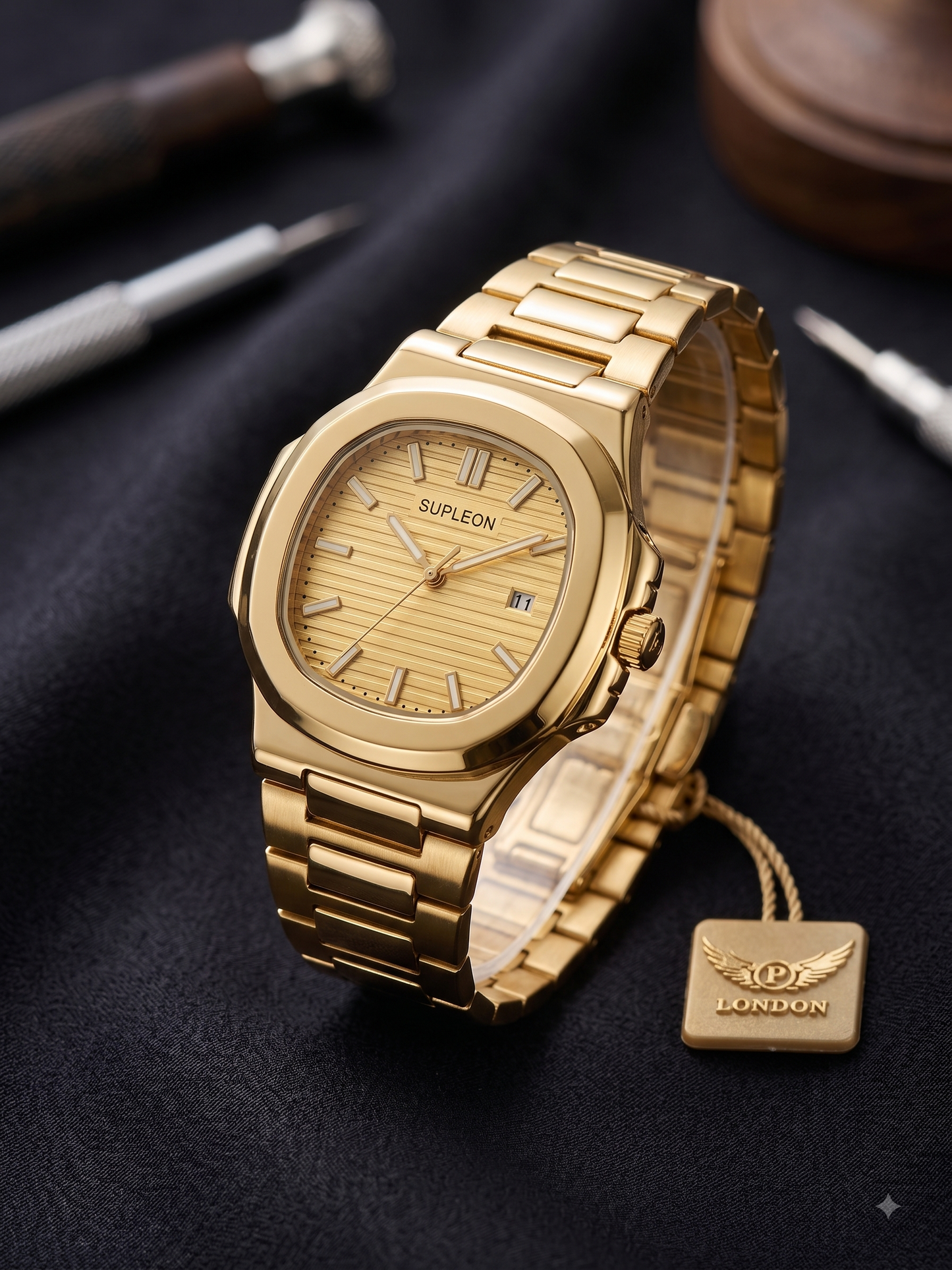 Supleon Men's Gold-Tone Quartz Wrist Watch With Date