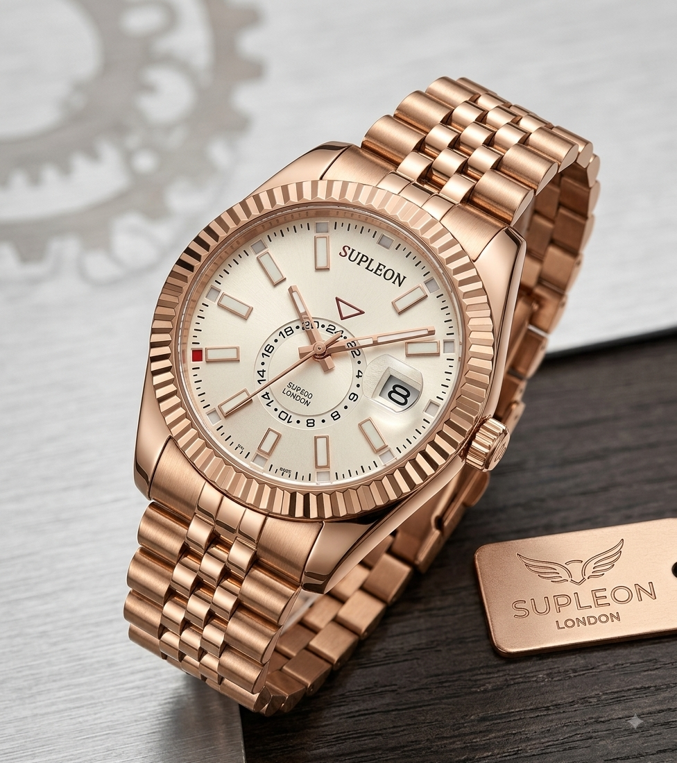 Supleon Men's Gold-Tone Quartz Wrist Watch With Date