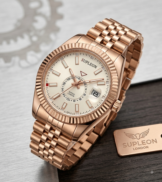 Supleon Men's Gold-Tone Quartz Wrist Watch With Date